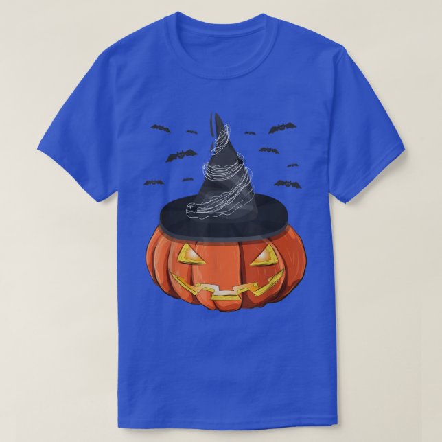 Flying Bat Jack O Lantern Witch Hat Halloween Spoo T-Shirt (Design Front)
