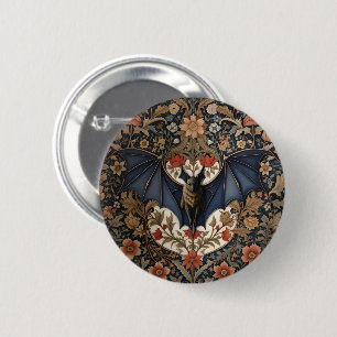 Flying Bat - Modern William Morris Floral 6 Cm Round Badge