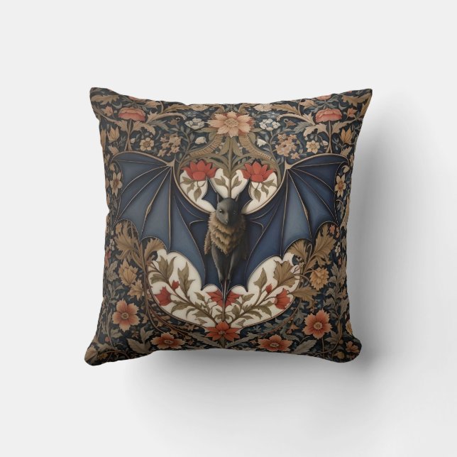 Flying Bat - Modern William Morris Floral  Cushion (Back)