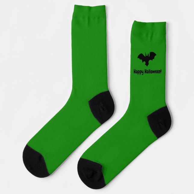 Flying Bat on Green - Happy Halloween -  Socks (Left)