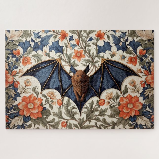 Flying Bat William Morris Inspired Floral Jigsaw Puzzle (Horizontal)