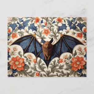 Flying Bat William Morris Inspired Floral Postcard