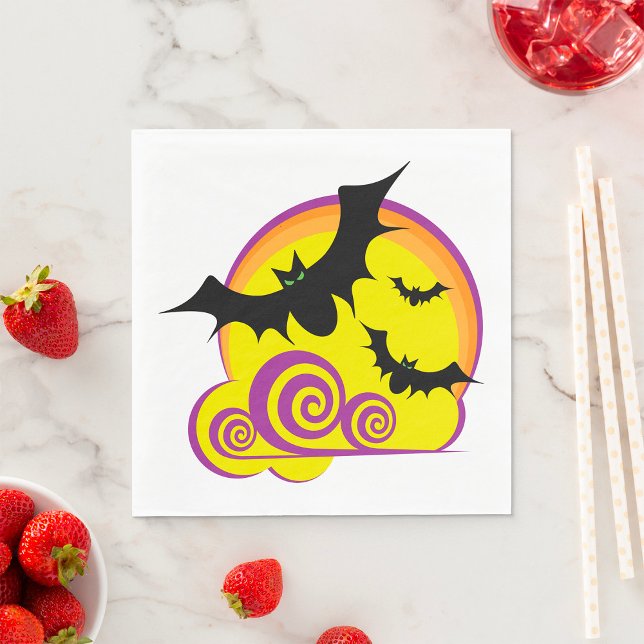 Flying Bats Halloween Night Full Moon Swirls Napkin (Creator Uploaded)