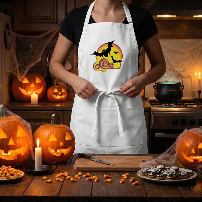 Flying Bats Halloween Night Full Moon Swirls Standard Apron (Creator Uploaded)
