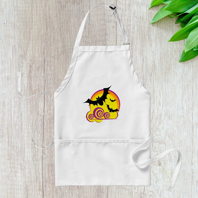 Flying Bats Halloween Night Full Moon Swirls Standard Apron (Creator Uploaded)