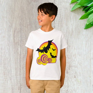 Flying Bats Halloween Night Full Moon Swirls T-Shirt