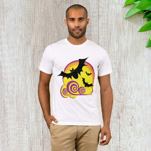 Flying Bats Halloween Night Full Moon Swirls T-Shirt