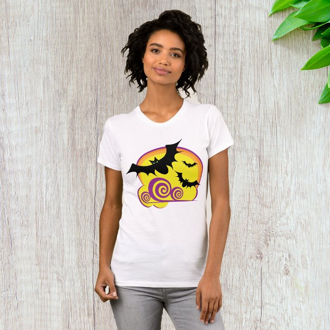 Flying Bats Halloween Night Full Moon Swirls T-Shirt (Creator Uploaded)
