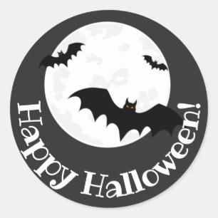 Flying Bats & Moon Halloween  Classic Round Sticker