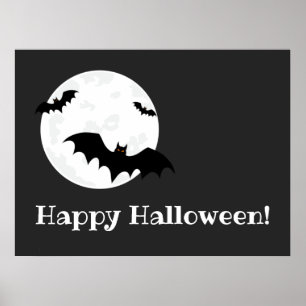 Flying Bats & Moon Halloween Poster