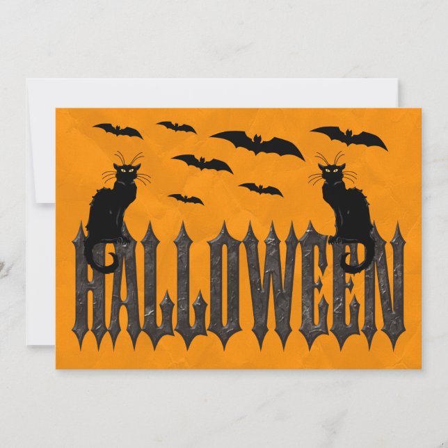 Flying Bats & Spooky Cats Halloween Invitation (Front)