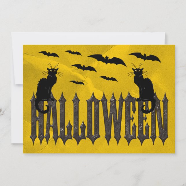 Flying Bats & Spooky Cats Halloween Invitation (Front)