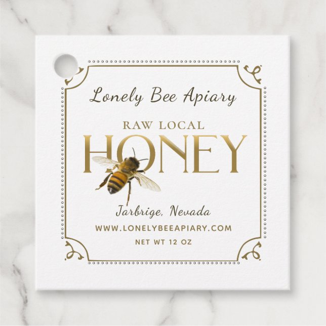Flying Bee Metallic Gold Honey Label fancy border (Front)