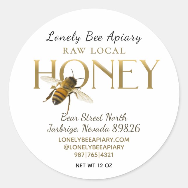 Flying Bee Raw Local Honey Label White (Front)