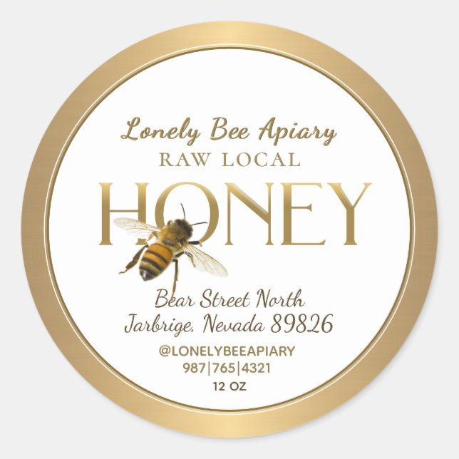 Flying Bee Raw Local Honey Label White (Front)