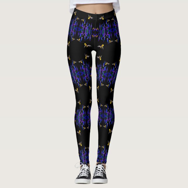 Flying Bees Black Leggings (Front)