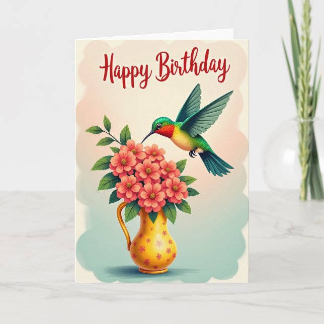 Flying Bird Birthday Floral Card (Front)