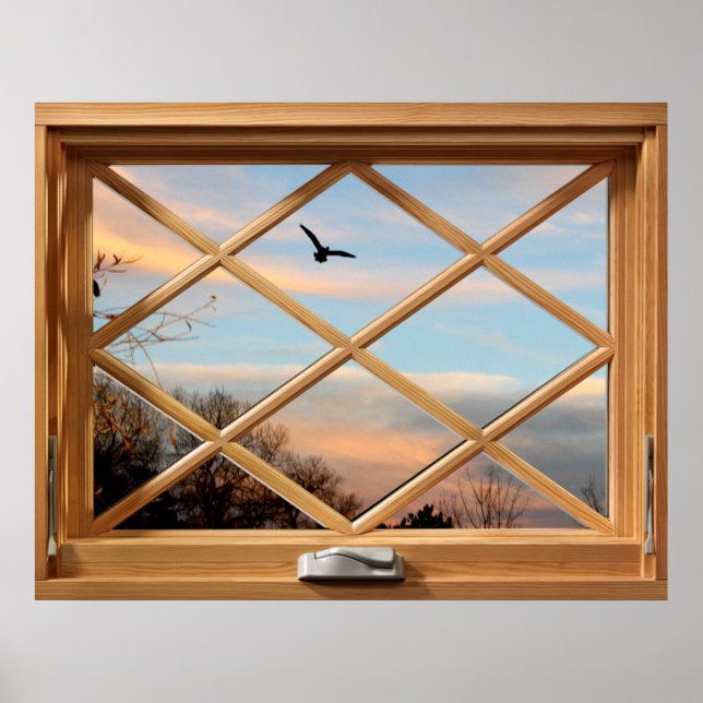 Flying Bird Country View Faux Fake Window Poster (Front)