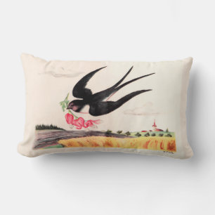 Flying Bird With Flowers Lumbar Cushion