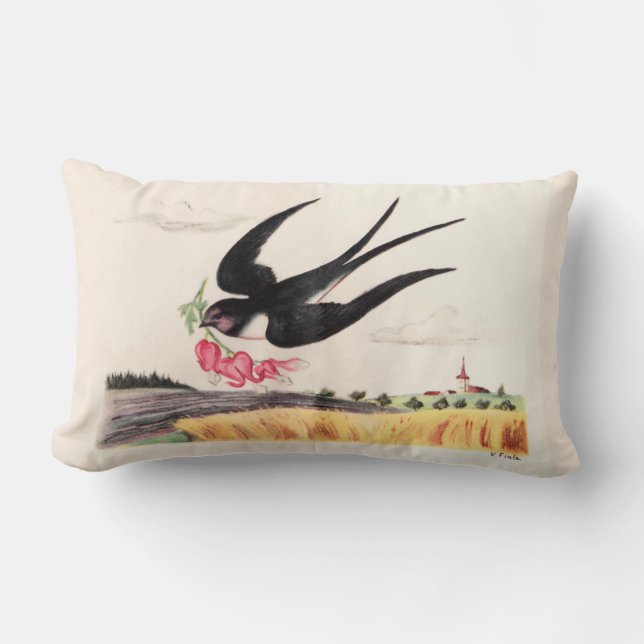 Flying Bird With Flowers Lumbar Cushion (Front)