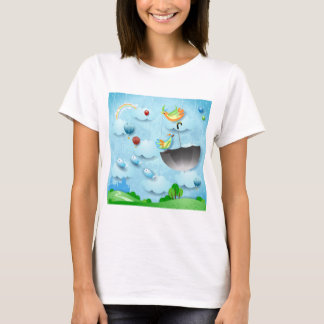 Flying birds and umbrella over the city T-Shirt