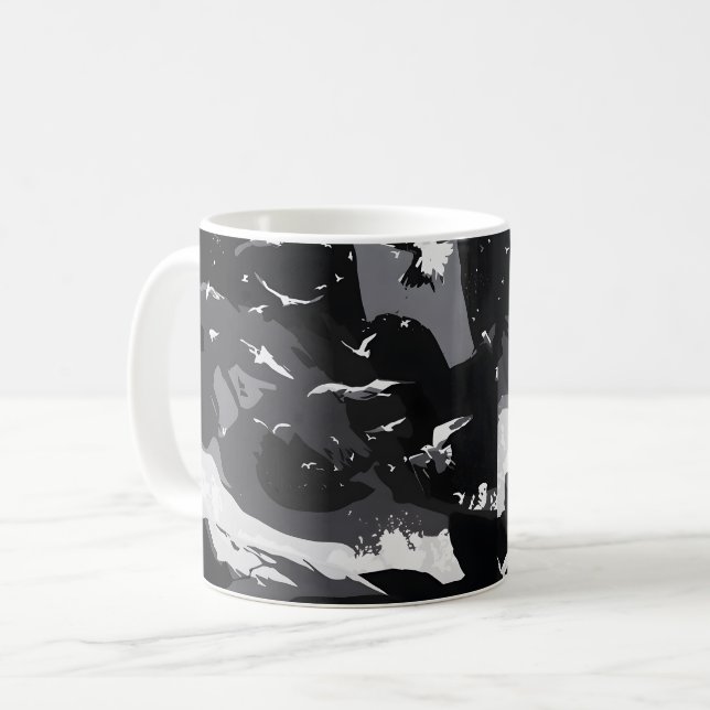 Flying Birds & Coastal Waves Coffee Mug (Front Left)