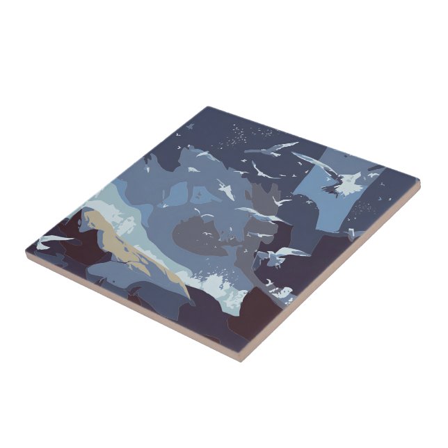 Flying Birds & Coastal Waves Tile (Side)