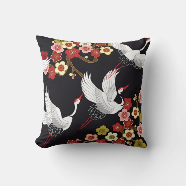 Flying Birds: Crane Heron Japanese. Cushion (Front)