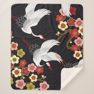 Flying Birds: Crane Heron Japanese. Sherpa Blanket