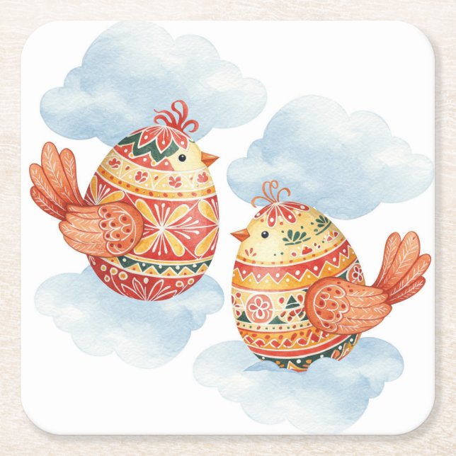 Flying birds Easter  Square Paper Coaster (Front)