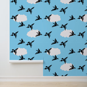 Flying Birds Silhouettes and Clouds Design Wallpaper