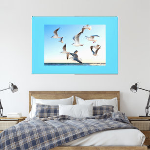 Flying Birds Sky Blue Large decor-Modern Wall-art Canvas Print