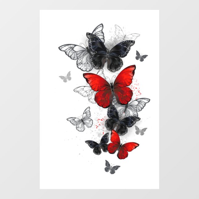 Flying Black and Red Morpho Butterflies (Sheet)