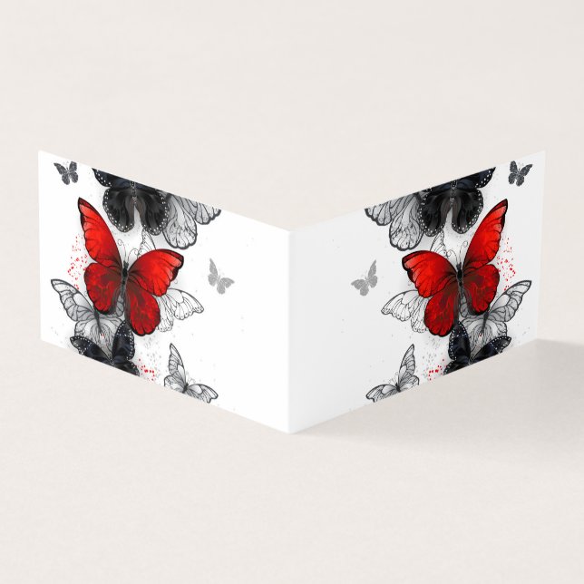 Flying Black and Red Morpho Butterflies (Outside)