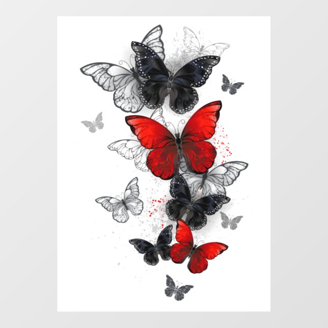 Flying Black and Red Morpho Butterflies (Sheet)