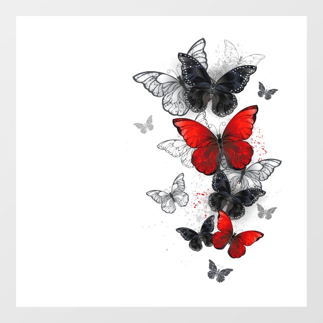 Flying Black and Red Morpho Butterflies (Sheet)