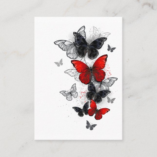 Flying Black and Red Morpho Butterflies Appointment Card (Front)
