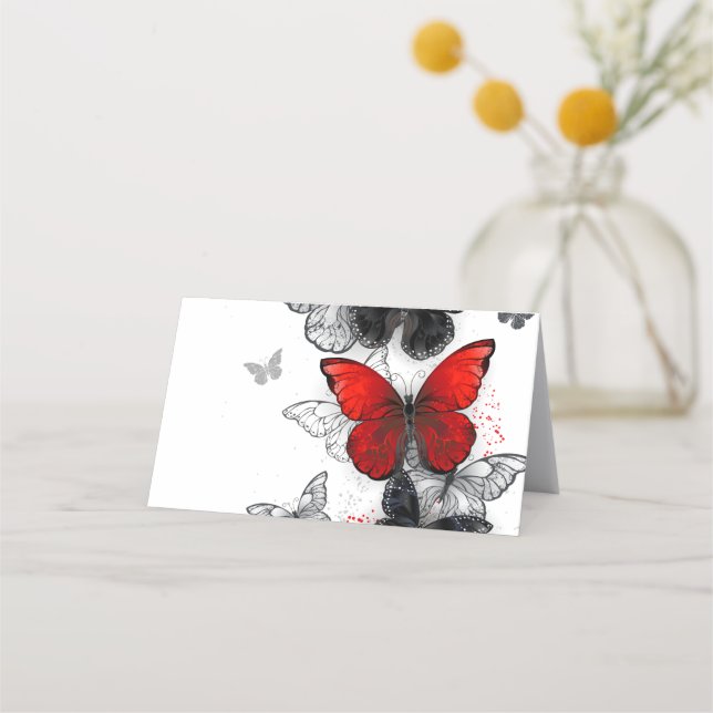 Flying Black and Red Morpho Butterflies Appointment Card (Front)
