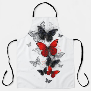 Flying Black and Red Morpho Butterflies Apron
