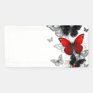 Flying Black and Red Morpho Butterflies Banner