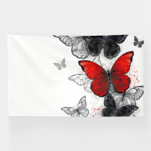 Flying Black and Red Morpho Butterflies Banner