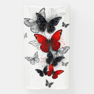 Flying Black and Red Morpho Butterflies Banner