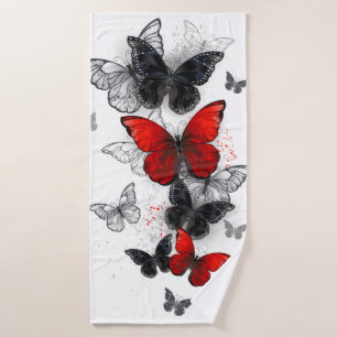 Flying Black and Red Morpho Butterflies Bath Towel