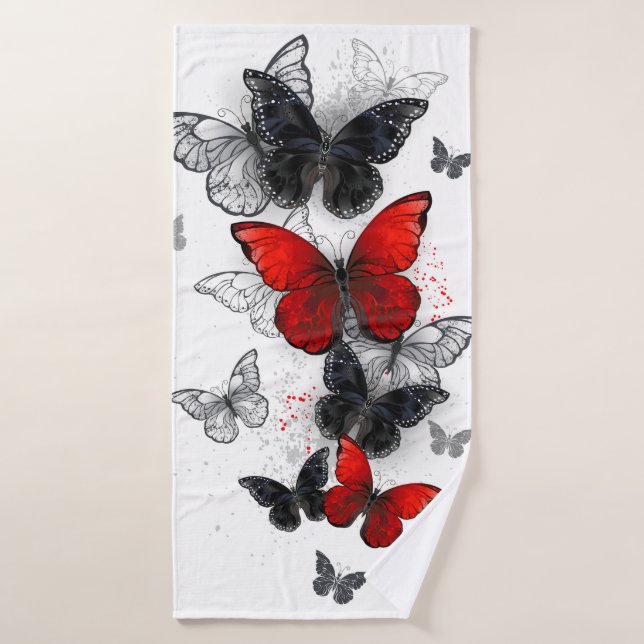 Flying Black and Red Morpho Butterflies Bath Towel (Bath Towel)