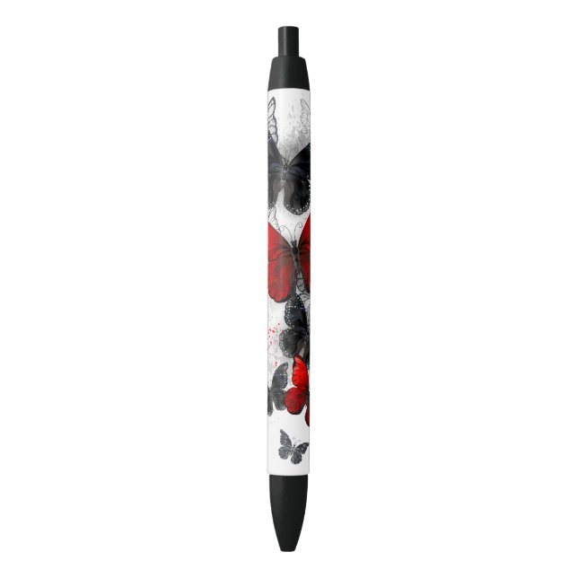 Flying Black and Red Morpho Butterflies Black Ink Pen (Front Vertical)