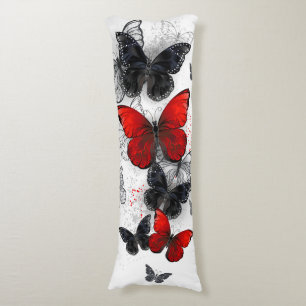 Flying Black and Red Morpho Butterflies Body Cushion
