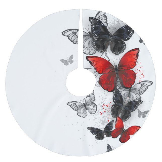 Flying Black and Red Morpho Butterflies Brushed Polyester Tree Skirt (Front)