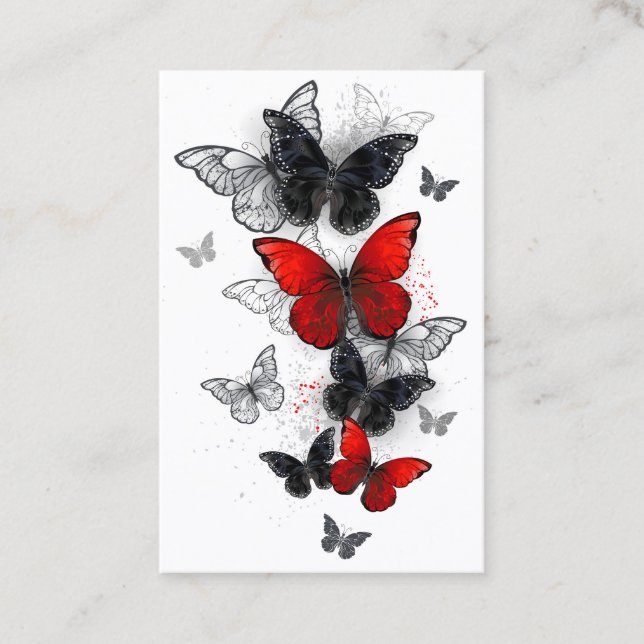 Flying Black and Red Morpho Butterflies Business Card (Front)