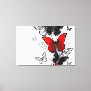 Flying Black and Red Morpho Butterflies Canvas Print