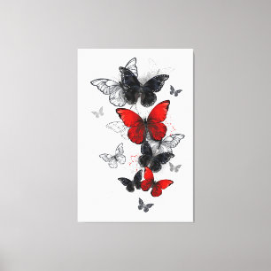 Flying Black and Red Morpho Butterflies Canvas Print